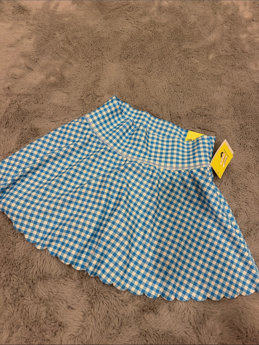 Girls Blue Gingham A-Line Skirt with Scalloped shorts Hem XL 14